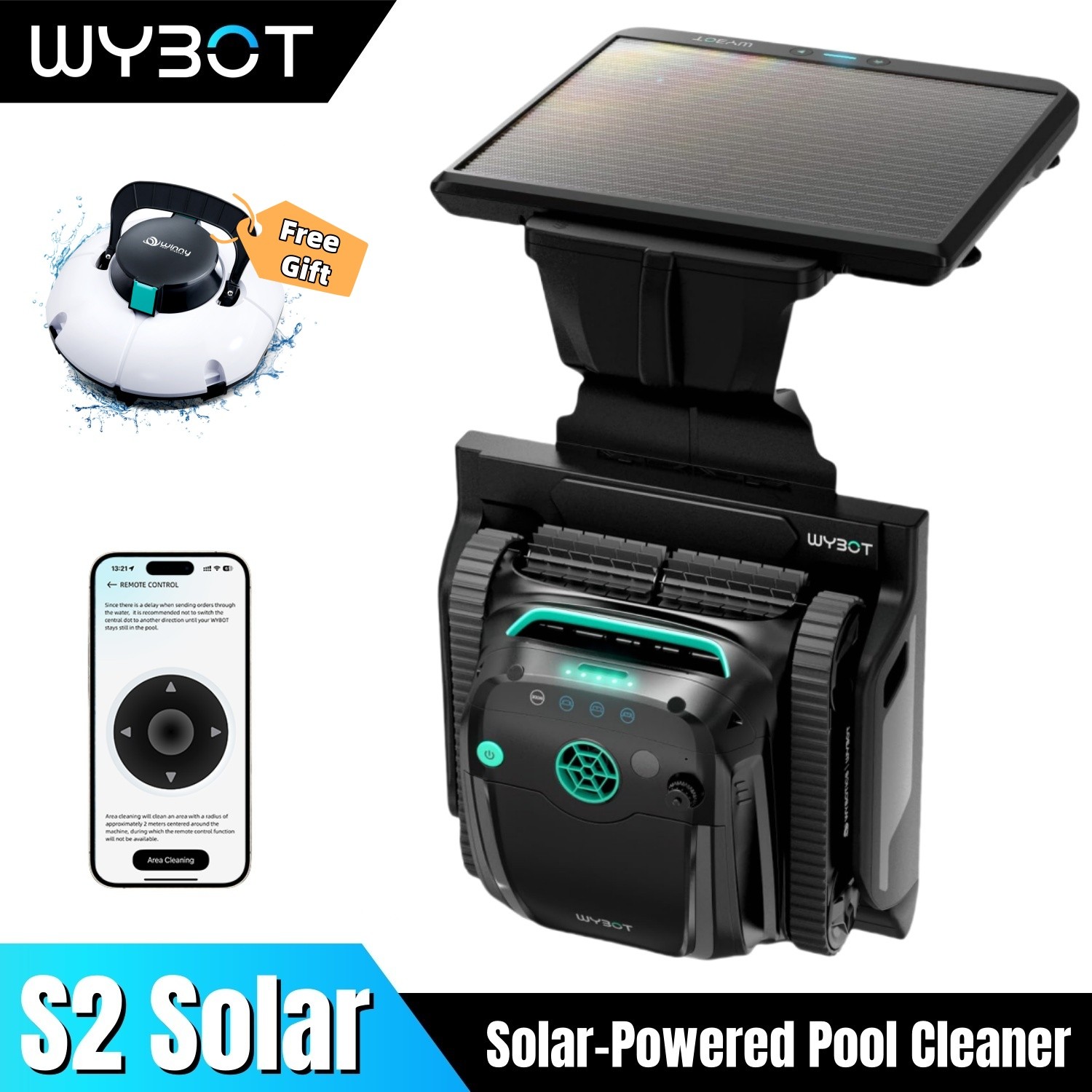 WYBOT S2 Solar Powered Pool Cleaner Robotic Auto Return Pool Vacuum for Inground gallery