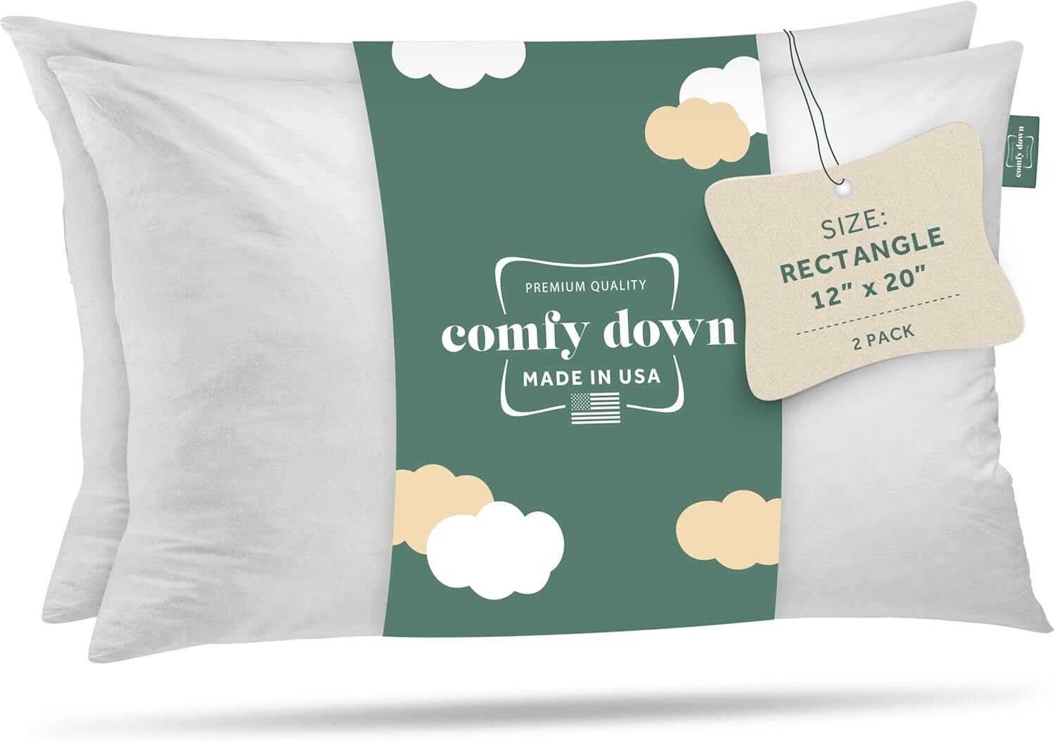 2 pack Decorative Throw Pillow Insert, Down and Feathers Fill, 100% Cotton Cover gallery