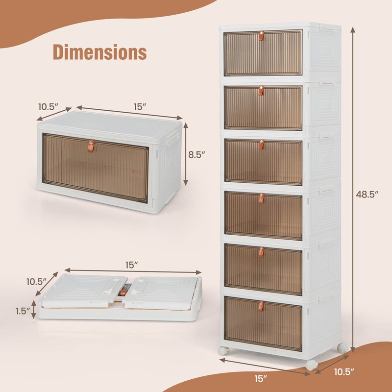 6-Tier Stackable Plastic Storage Bins Storage Bin Organizer with Lids & Doors gallery