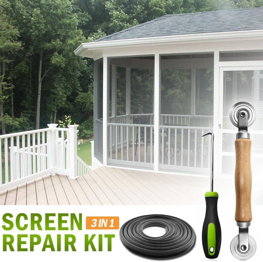 3in1 Window Screen Repair Kit Roller Tool w/ 32FT Spline & Hook gallery