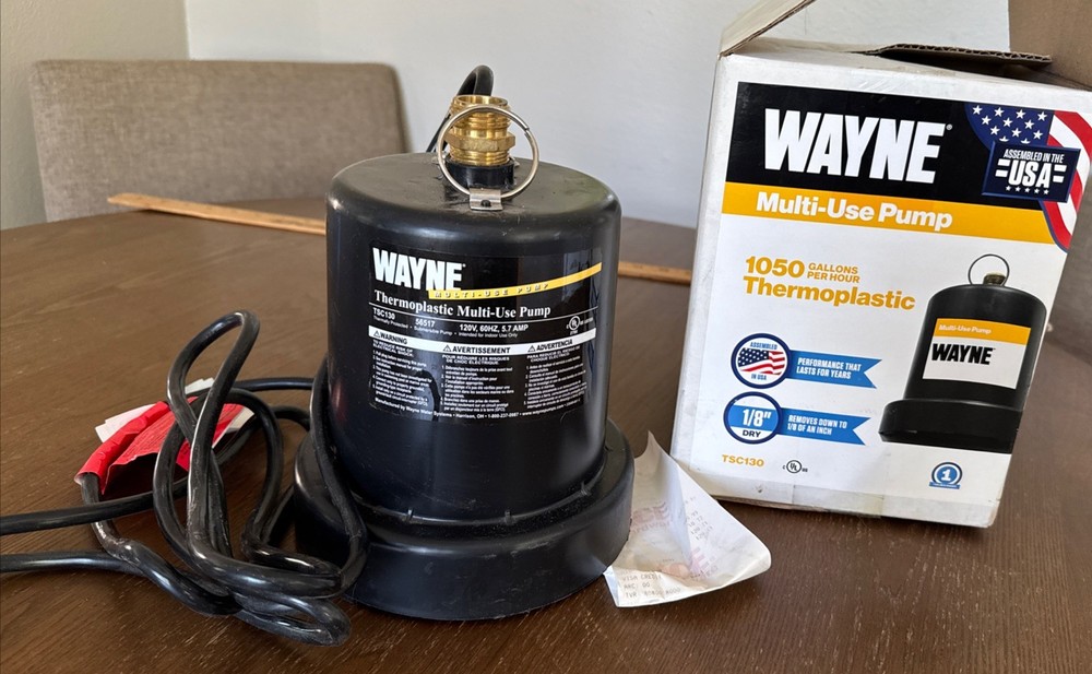 Wayne TSC130 Switchless Switch 1/4 HP 1050 GPH 120V Submersible Utility Pump NEW