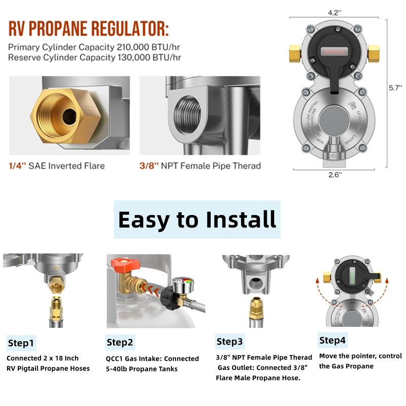 2-Stage Automatic Changeover LP Propane Gas Regulator with Propane Hose Gauge gallery
