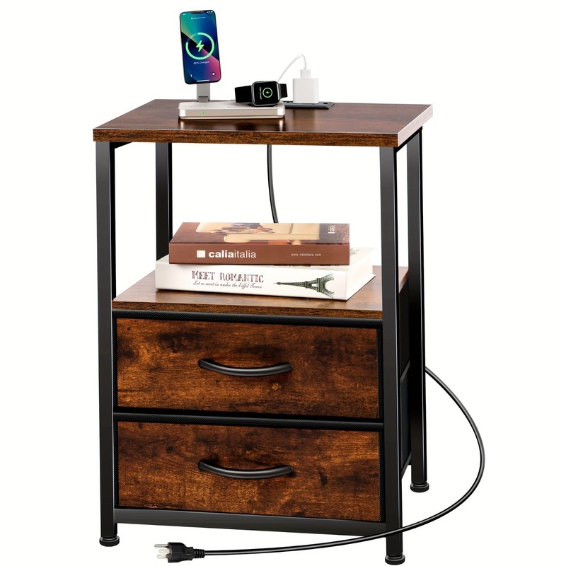 2 PACK Nightstand Bedside Table W/ 2 Drawers Charging Station Bedroom Side Table gallery