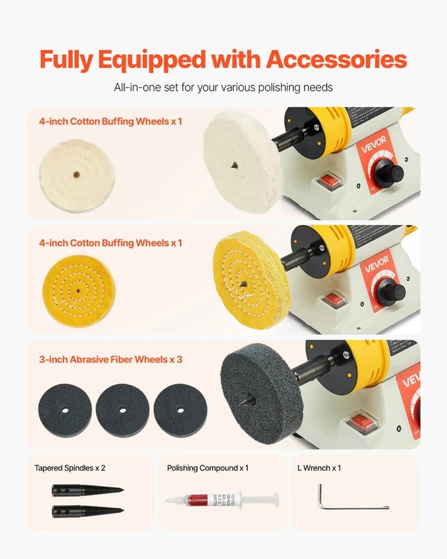 Bench Buffer Polisher 1/2HP Variable Speed 0-8000RPM Jewelry Metal Finishing Kit gallery