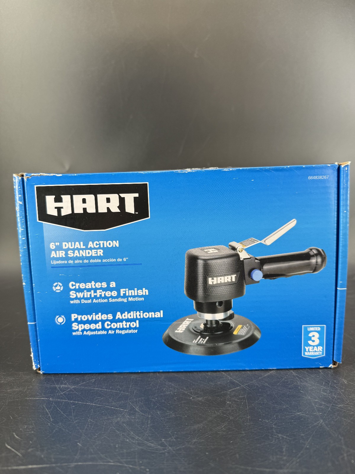 HART 6" Dual Action Air Sander Pneumatic Disk Sander Black Brand New Condition gallery