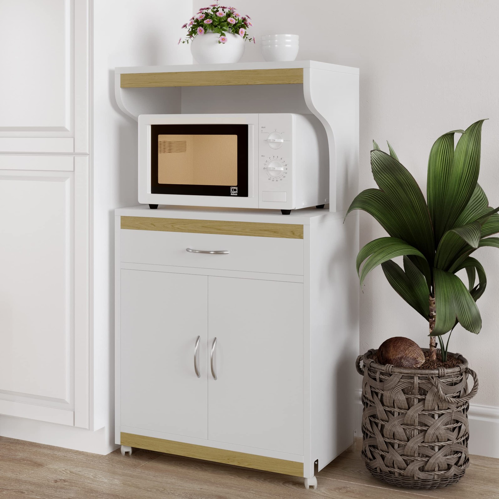 Lavish Home Microwave Stand with Storage – Rolling Cabinet with Doors, Drawer, a gallery