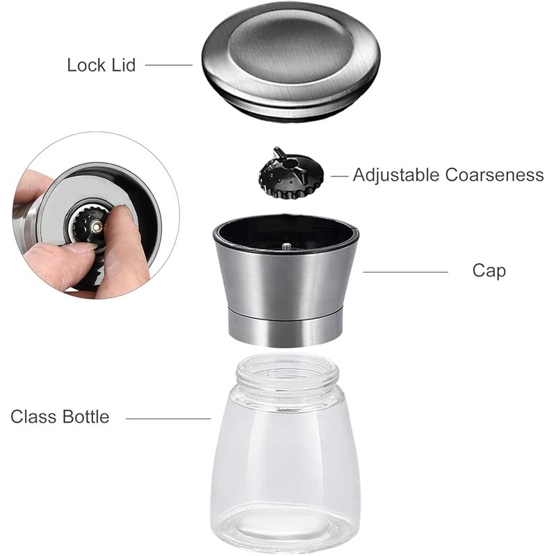 Manual Pepper Grinder Adjustable Coarseness Stainless Steel Glass Spice Mill 6oz gallery