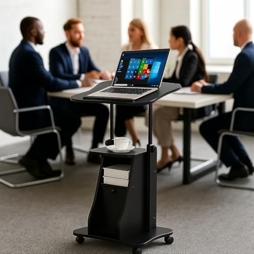 Mobile Laptop Podium, Height Adjustable Sit to Stand Desk with 1 Pack Black gallery