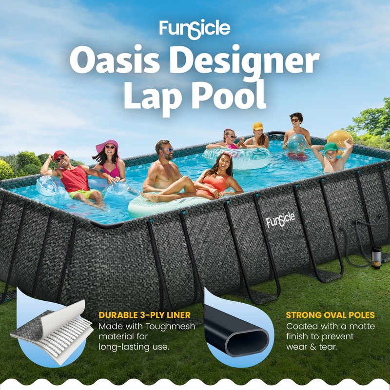 Funsicle 18 Ft Oasis Designer Lap Above Ground Pool w/ Pump, Dark Herringbone gallery