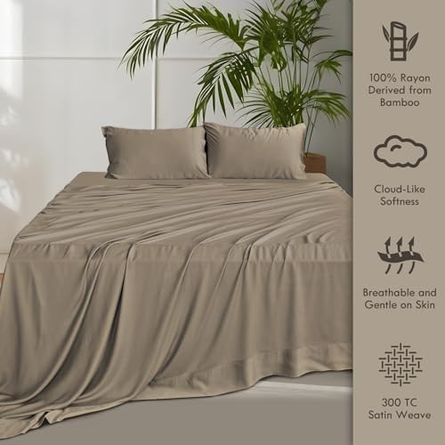 Home Sheets Bed Sheet Set, 100% Rayon derived from Bamboo, Queen Taupe gallery