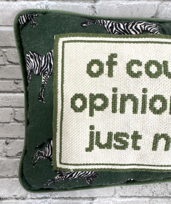 Needlepoint Decorative Throw Pillow Rectangular Green Ivory Zebra JUST NOT TO ME gallery