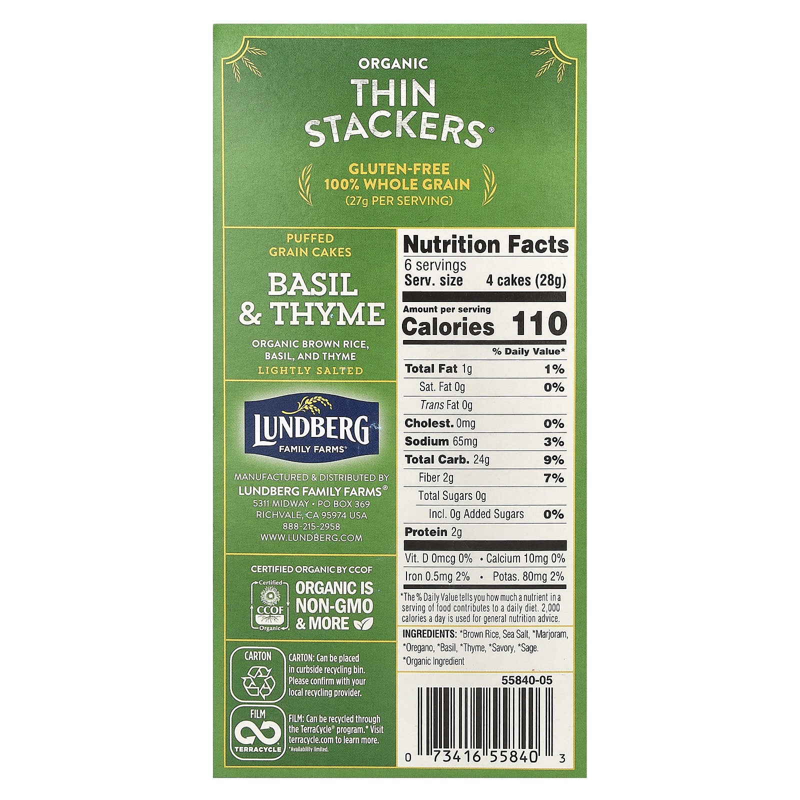 Organic Thin Stackers, Puffed Grain Cakes, Basil & Thyme, Lightly Salted, 24 gallery