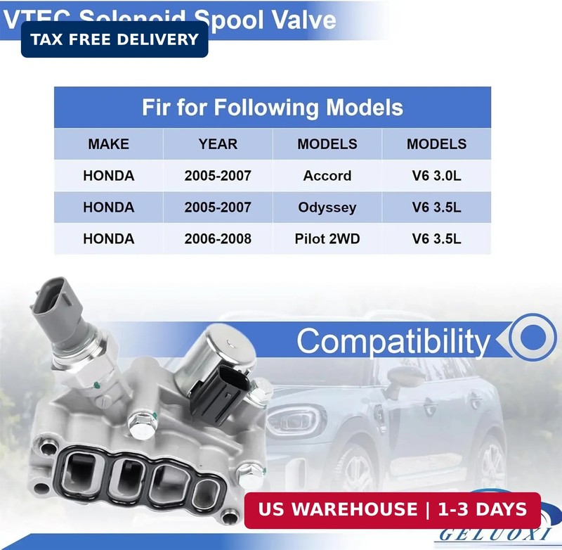 15810-RKB-J01 VVT Engine Variable Valve Timing Solenoid with Gasket Replacement gallery