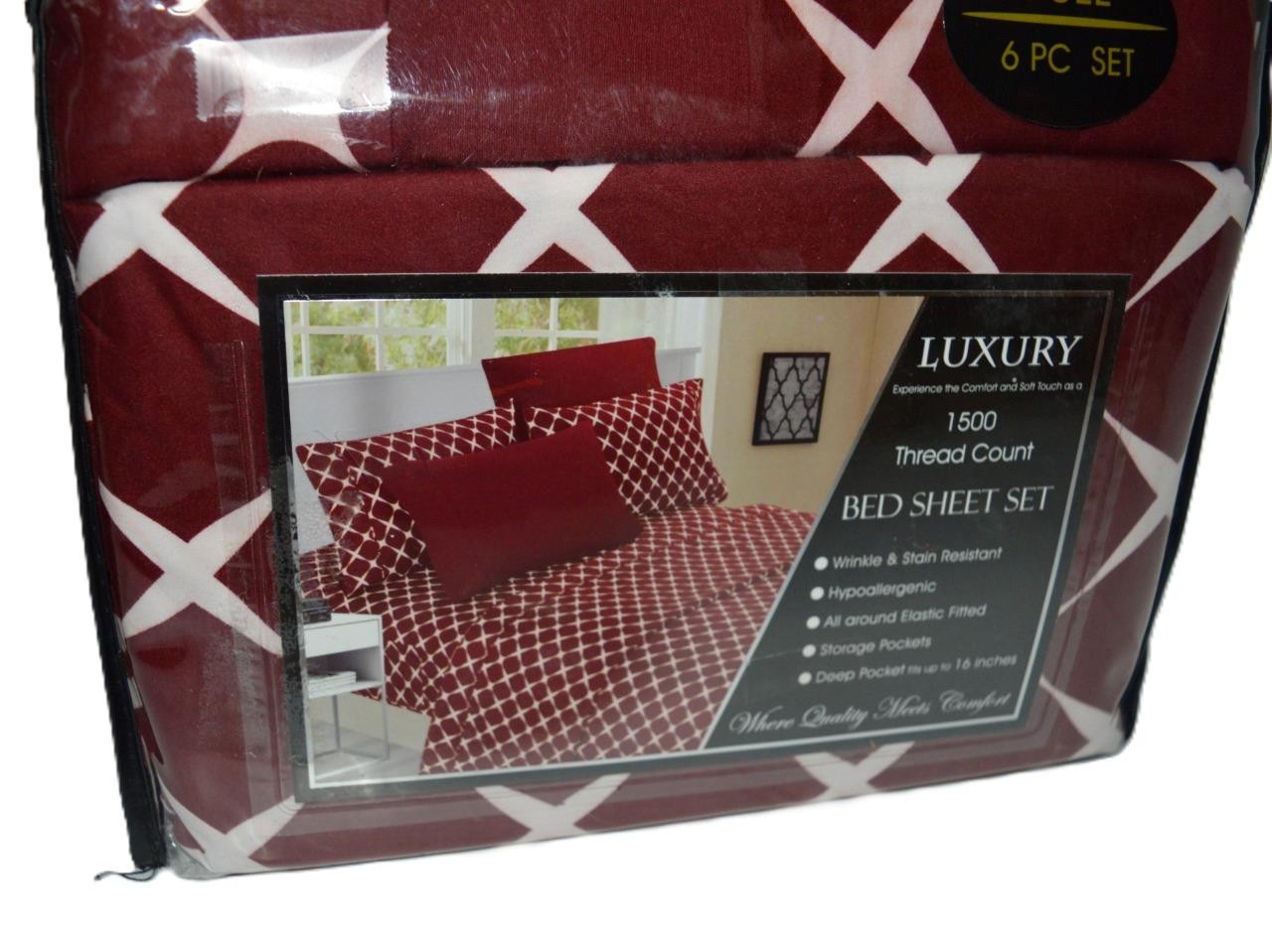 ELEGANT COMFORT GEOMETRIC PRINTED MICROFIBER MEDIUM RED 6 PC Full Size gallery