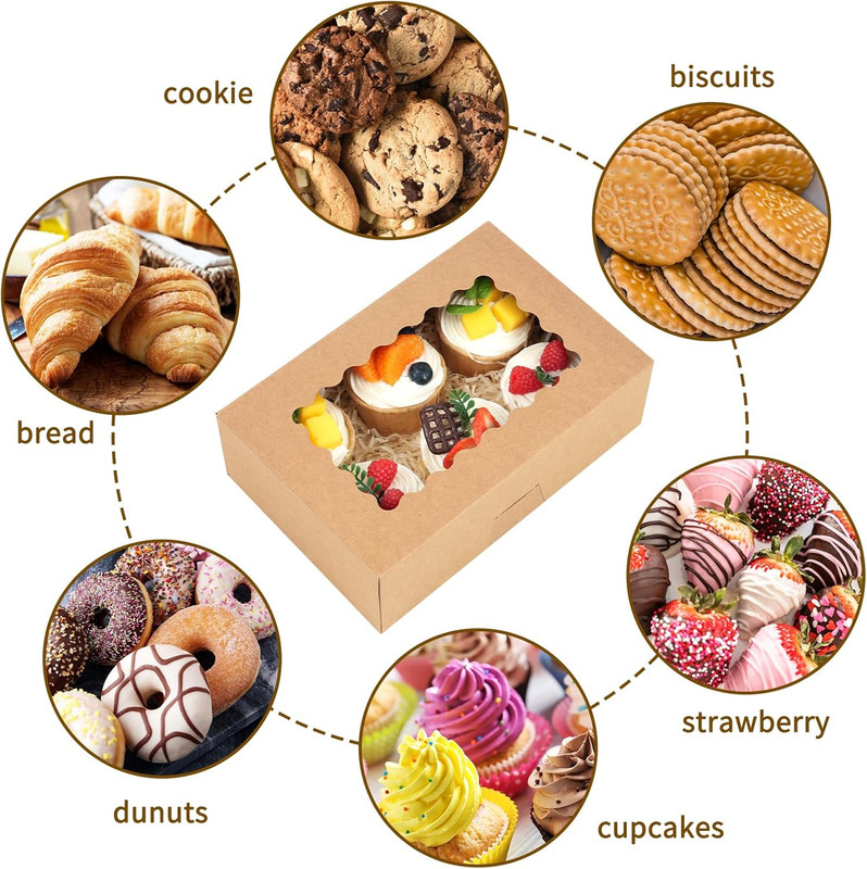 28Pcs Cookie Boxes with Window 9X6X3 In Brown Bakery Boxes Pastry Containers for gallery