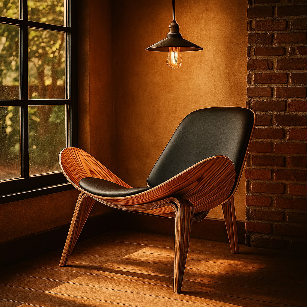 2025 Hans Wegner Shell Lounge Chair Accent Side Chair Padded Seat Retro Design gallery