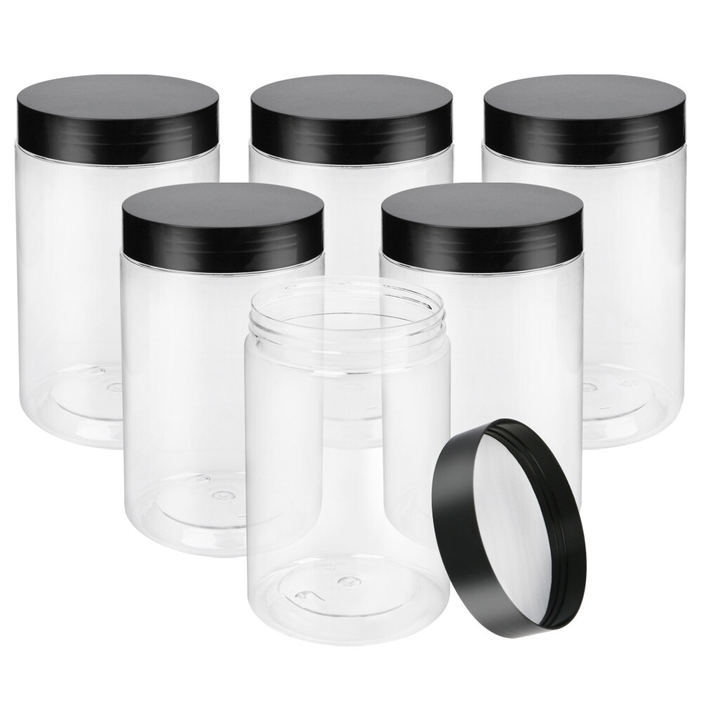 6 PACK 27oz Clear Plastic Jars with Screw On Lids Empty Food Storage Containers gallery