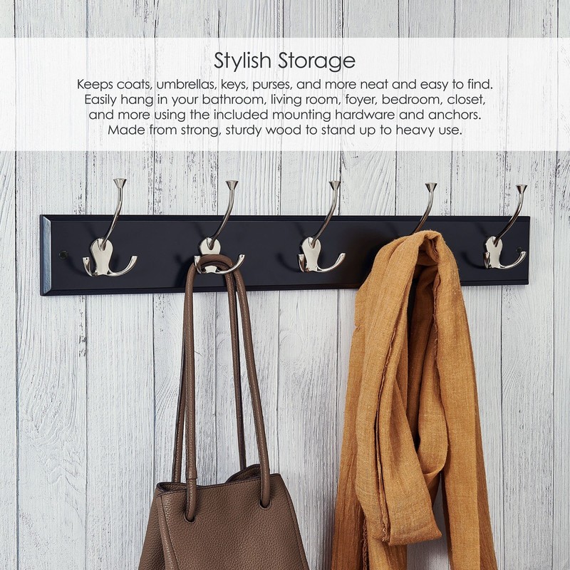 5 Hook Black Wall Mounted Tri Hook Coat Rack, Entry Way, Bathroom, 7lbs Capacity gallery