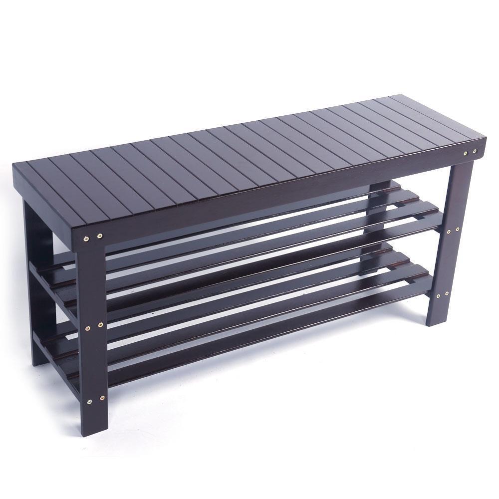 3 Tier Bamboo Shoe Rack Bench Storage Shelf Organizer Entryway Home Furni Coffee gallery