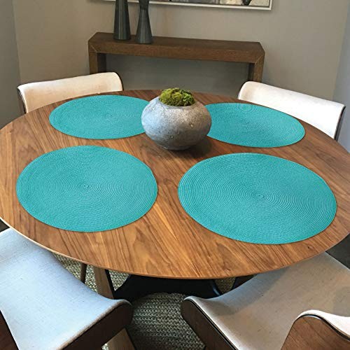Round Braided Woven Polypropylene Plastic Placemats (Blue), Set of 4 Teal gallery