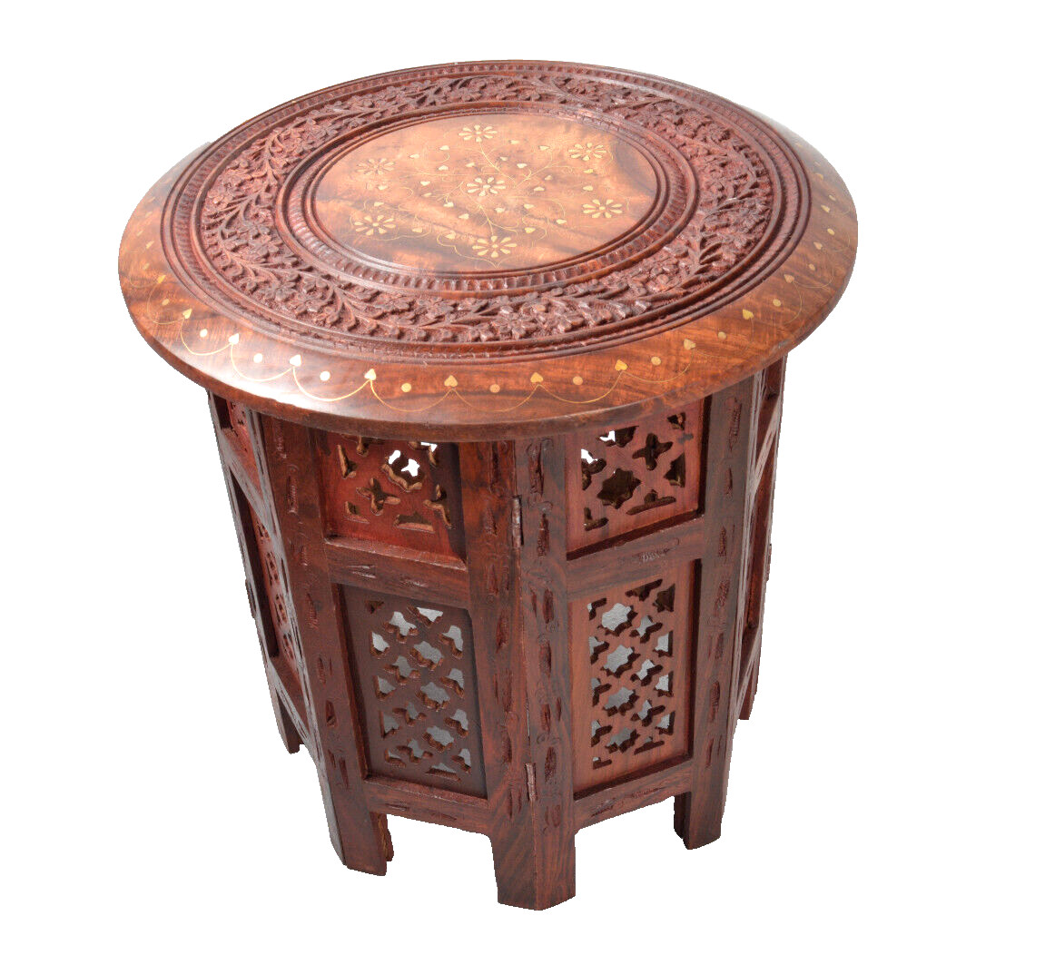 Indian Sheesham Wood Hand Carved Dining Folding Table Furniture gallery