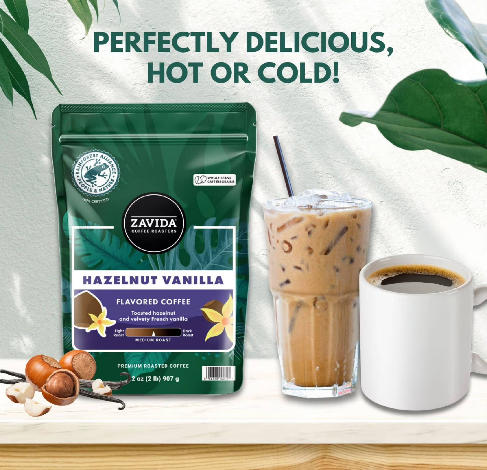 Zavida Coffee Whole Bean Coffee, Hazelnut Vanilla, 32 oz. gallery