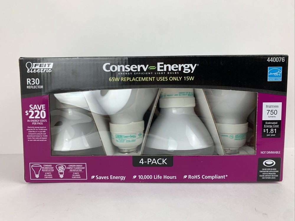 4-Pack Feit R30 Reflector Conserv Energy 65W Energy Star Replacement Light Bulbs