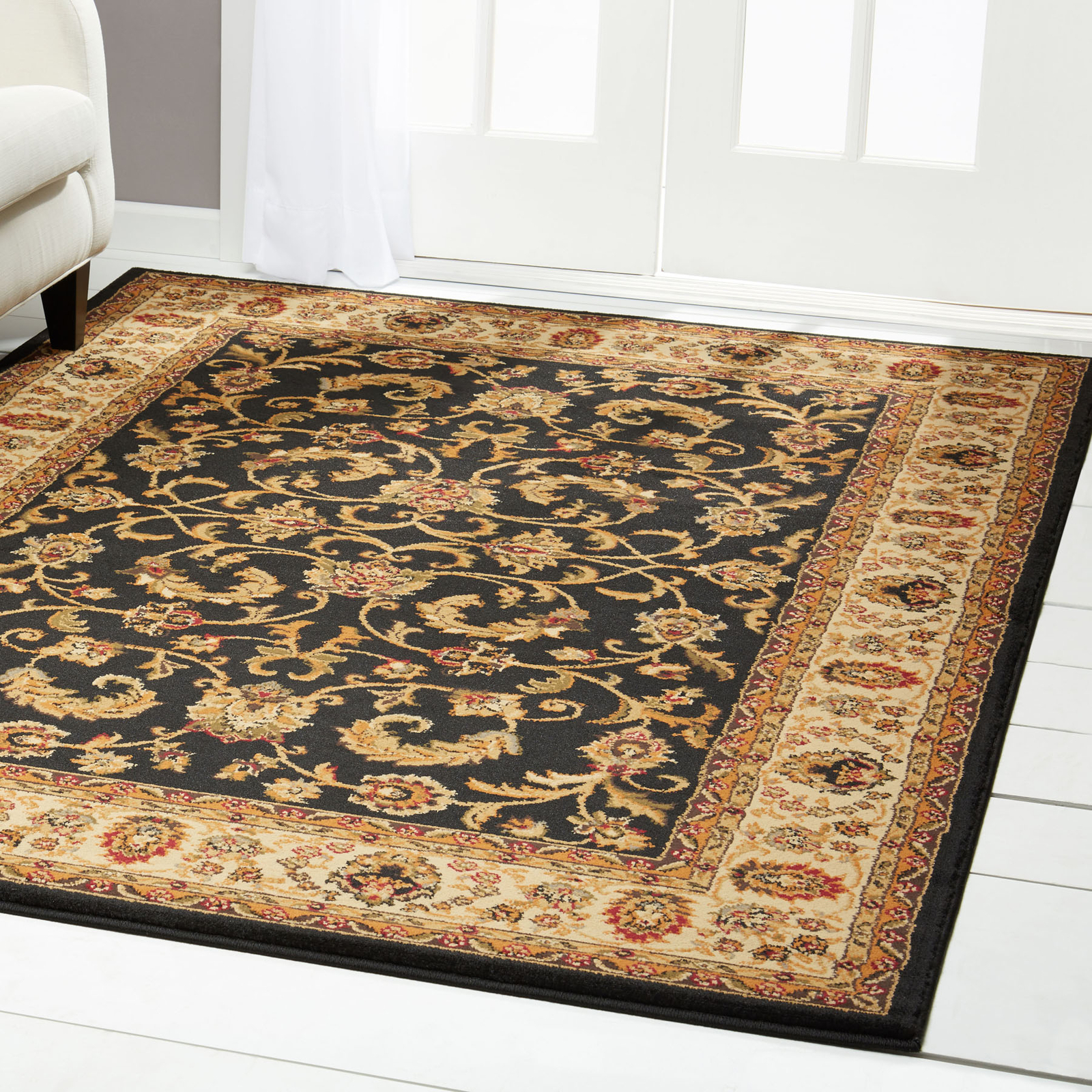 TRADITIONAL BLACK BEIGE GREEN FLORAL Persien AREA RUG ORIENTAL BORDERED CARPET gallery