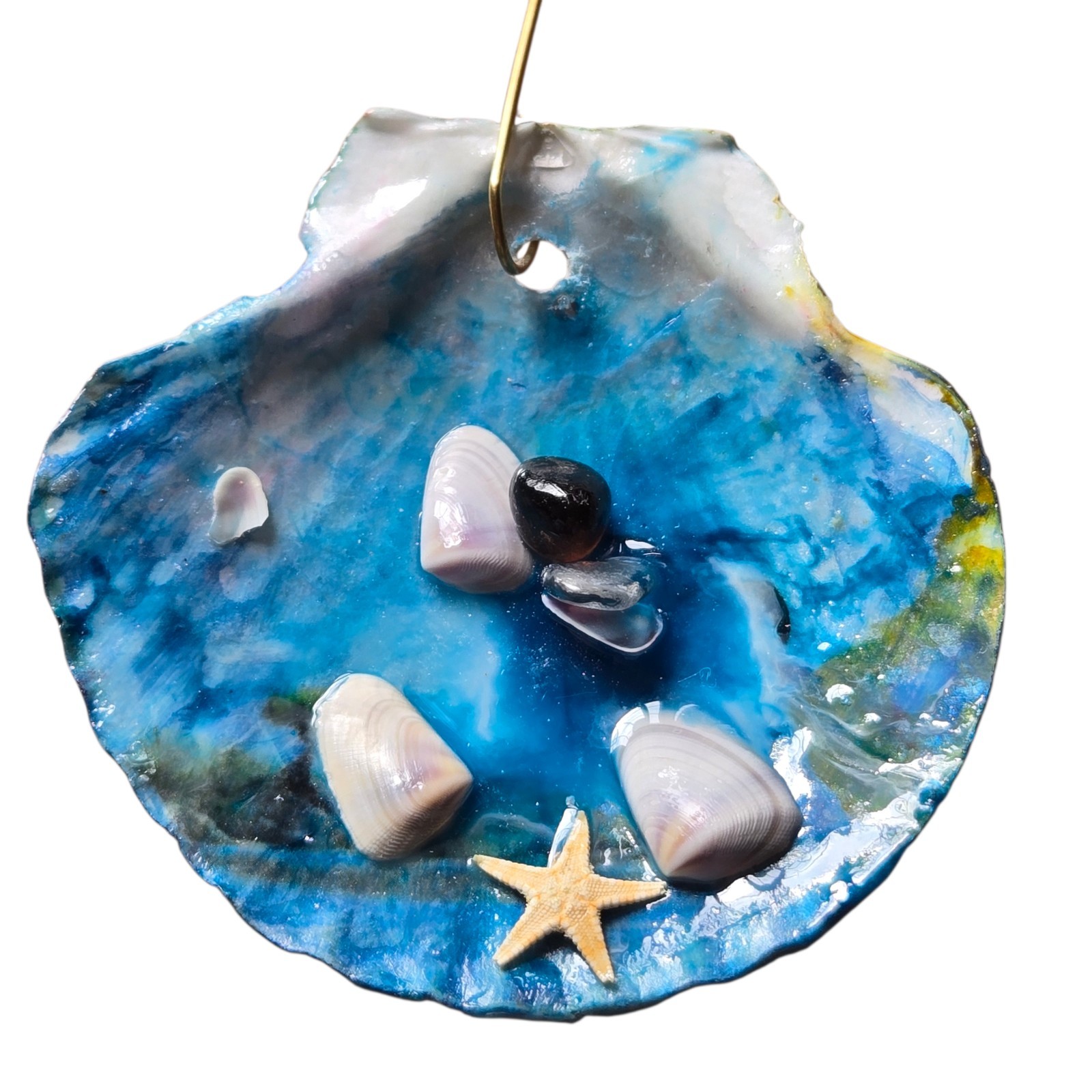 Handmade Alcohol Ink Seashell Decor Resin Sealed Starfish Coastal Boho Ornament gallery