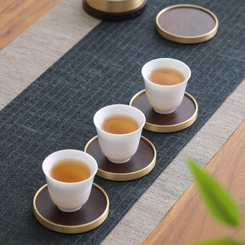 Plain Round Wooden Coaster Handcrafted Solid Wood Tea Cup Pad Non-slip Drink Mat gallery