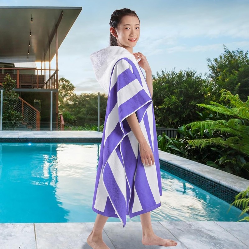 Pure Cotton Super Soft and Quick Dry Striped Poncho Robe Kids Beach Towels gallery