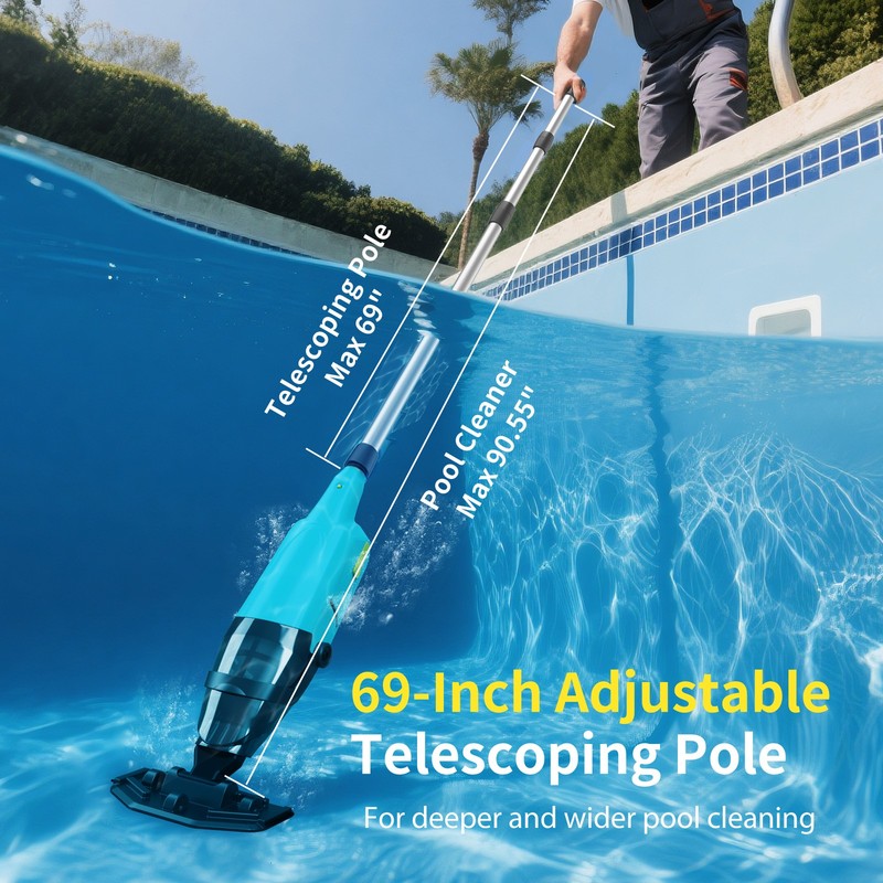 Cordless Rechargeable Pool Vacuum Handheld Cleaner 90min IPX8 w/ Telescopic Pole gallery