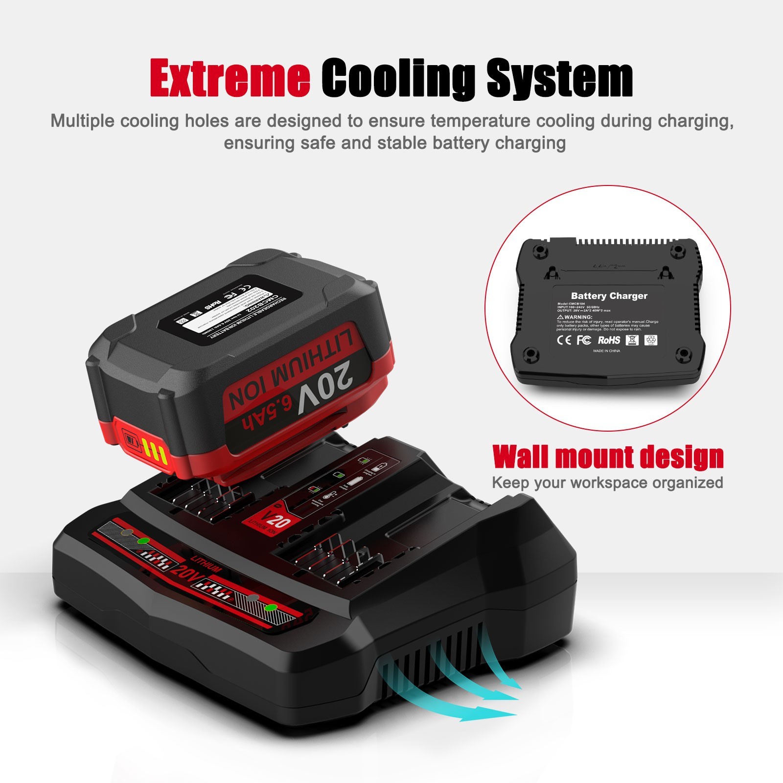 For Craftsman CMCB124 20V Dual Fast Charger V20 Lithium Battery CMCB202 CMCB104 gallery