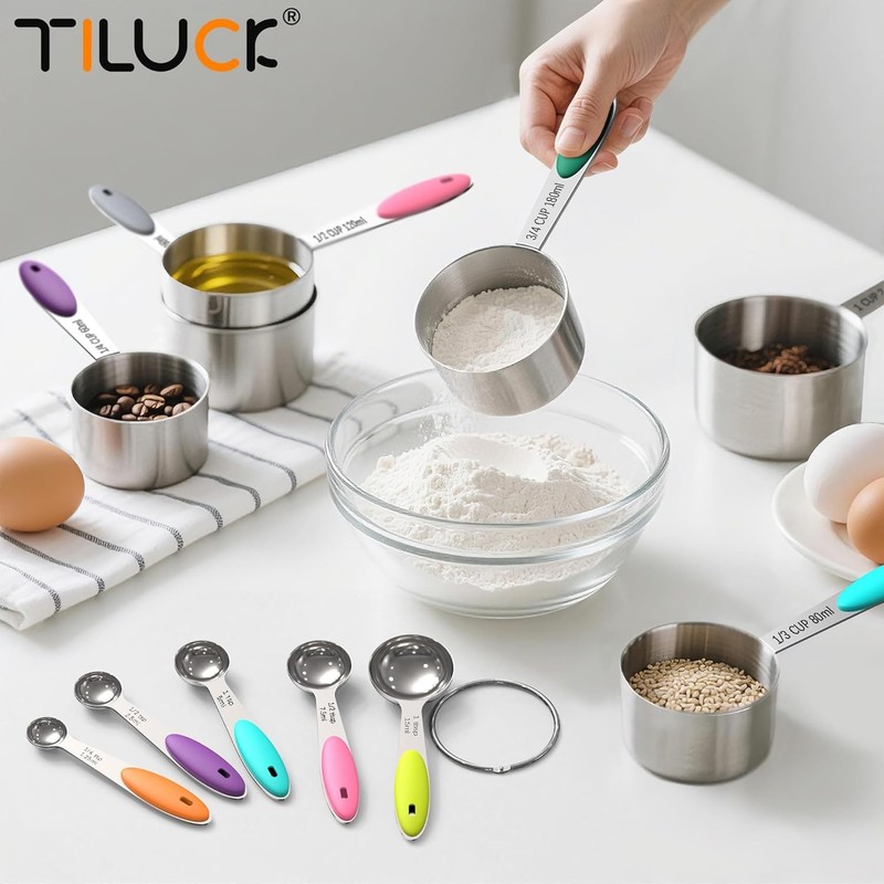 Nesting Measuring Cups and Spoons Set, Stainless Steel with Soft Silicone Handle gallery