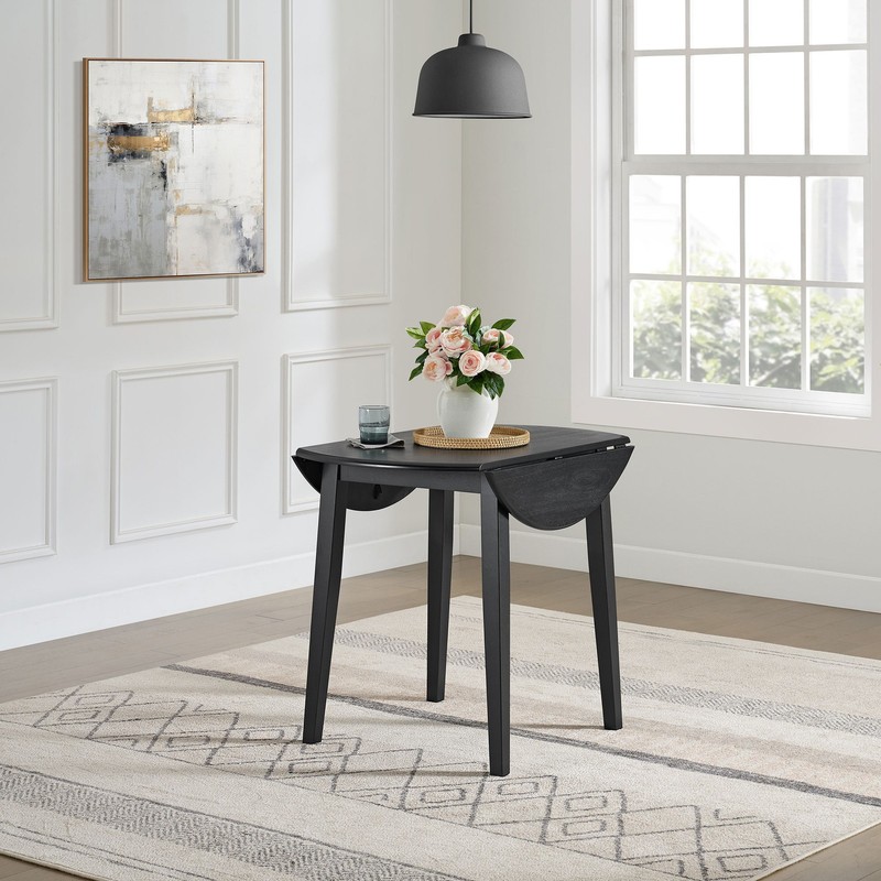 ROME + OAK Hinged Drop Leaf Dining Table, 22 to 36 Inch Round Tabletop, Black gallery