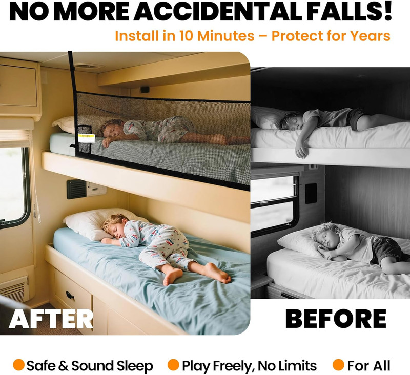 Adjustable RV Bunk Bed Safety Net - Fall Protection for Campers & Trailers gallery