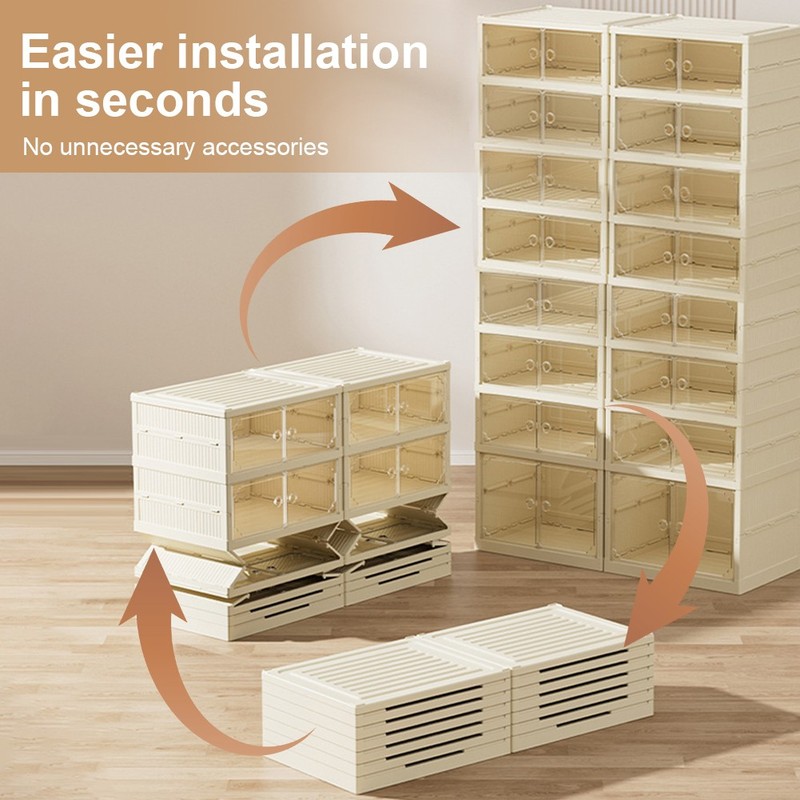 Clear Shoe Storage Cabinet Foldable Easy Assembly Large Size Shoe Rack with Lids gallery