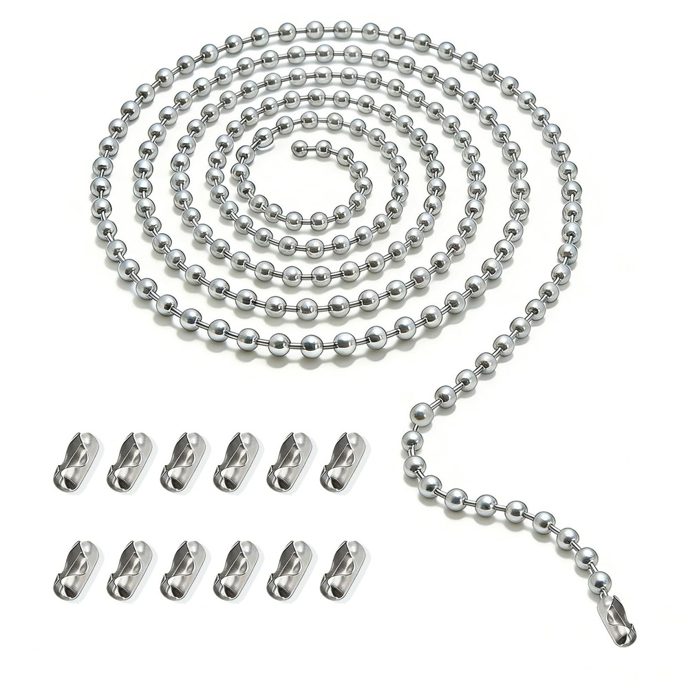 120 Inch Silver Ceiling Fan Pull Chain Extension Ball Chain with Connectors