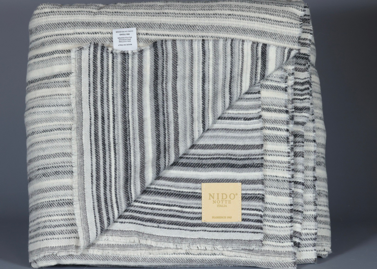 NIDO NOTTE BLACK GREY WHITE STRIPES Cotton Blend Lightweight Blanket 90x108" gallery