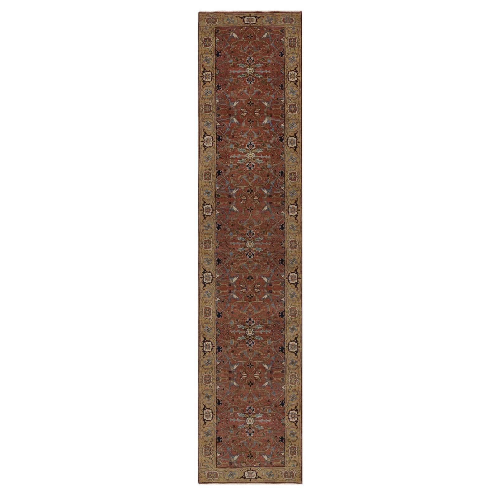 2'7"x12' Red Wool Hand Knotted Antiqued Fine Heris Re-Creation Runner Rug R92417 gallery