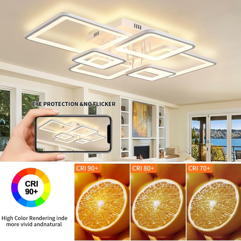 6-Ring Dimmable LED Ceiling Lamp – White Flush Mount Light with Remote Control gallery