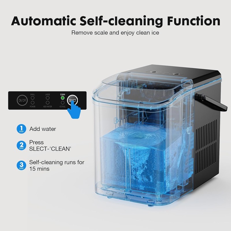 Portable Countertop Ice Maker Self Cleaning 26.5lbs/24H 9 Cubes in 6 Min w Scoop gallery