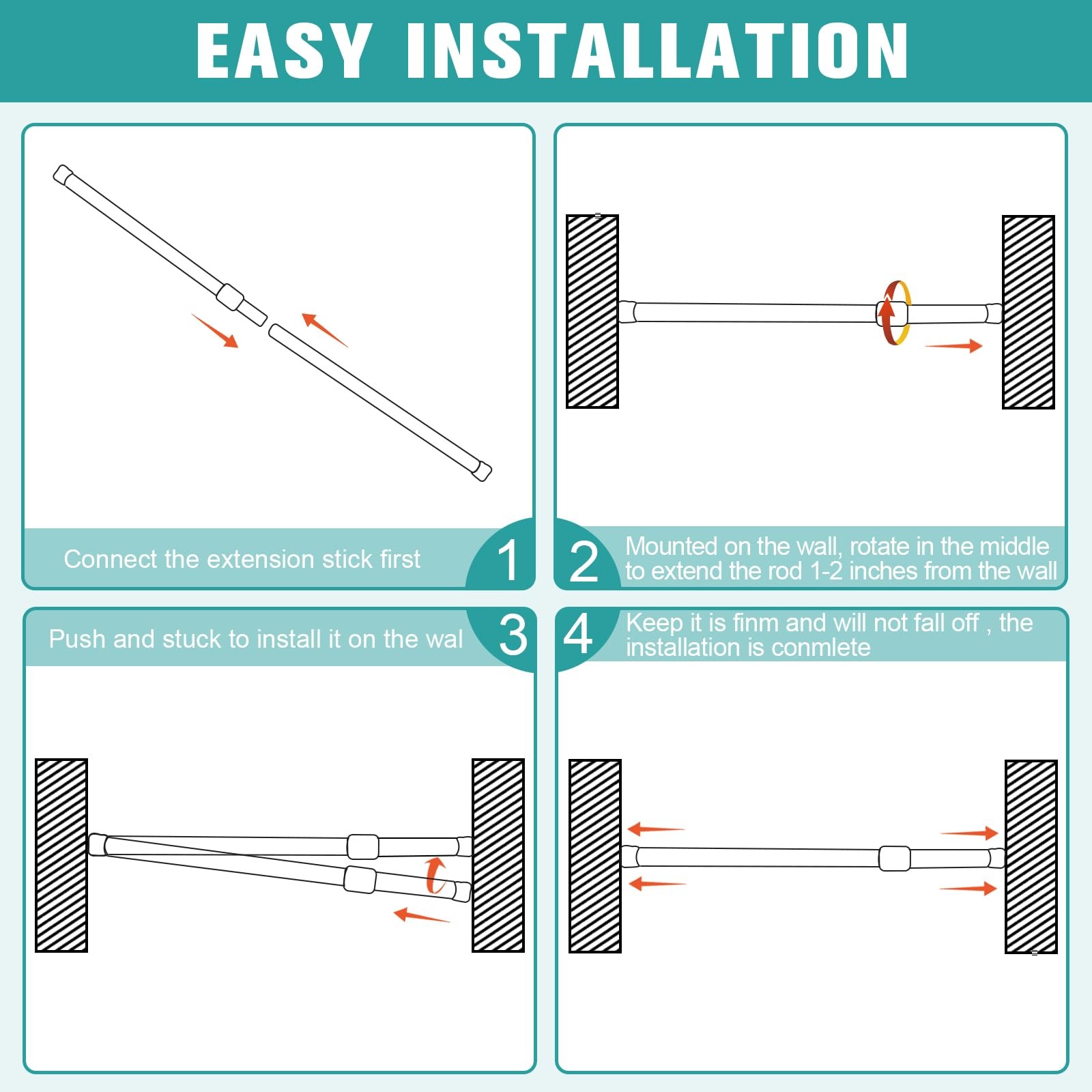 Spring Tension Curtain Rods 28-48 Inch, 2 Pack 1864, 2PCS（28-48"）Black gallery