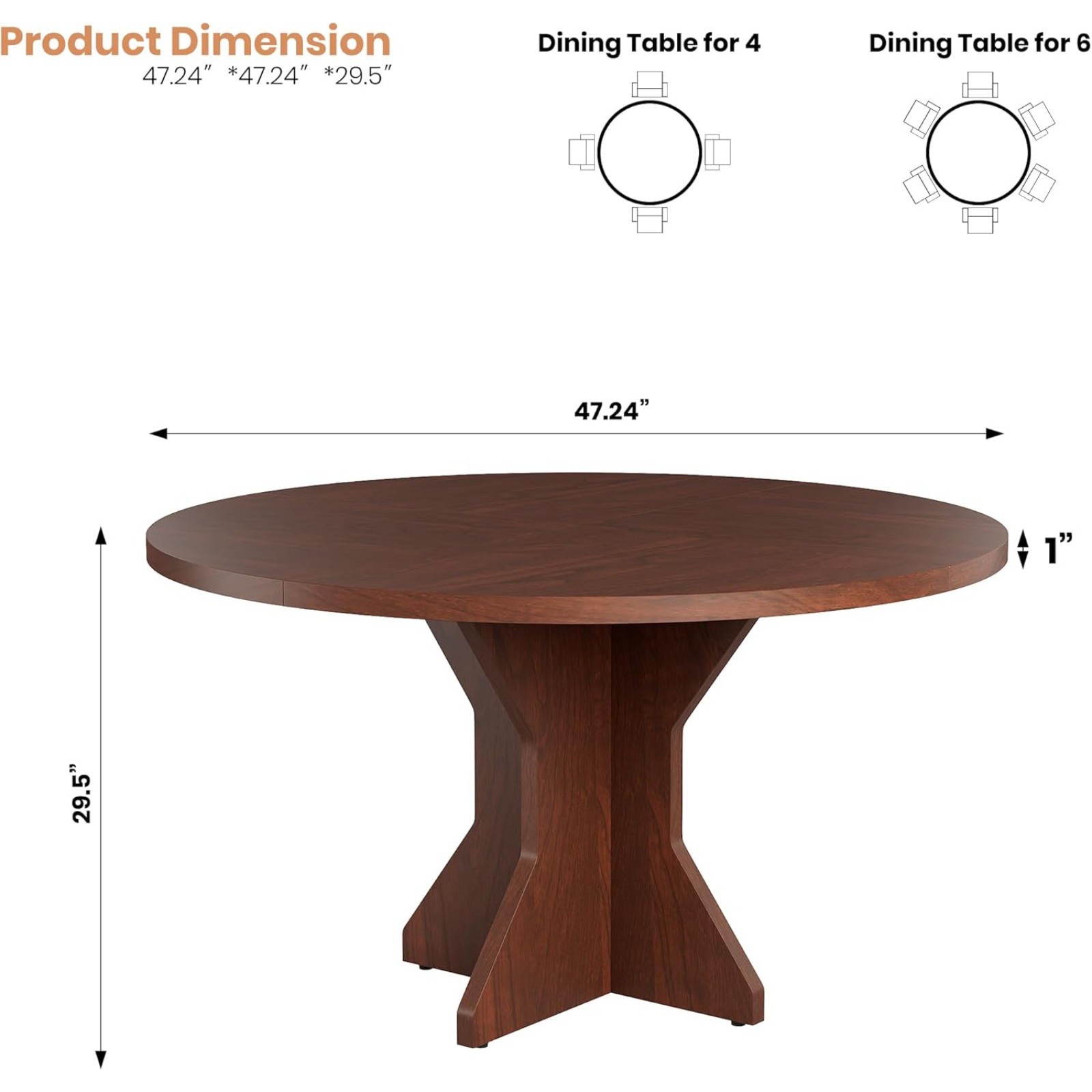 47In Round Dining Table Kitchen Table for 4 to 6 People with Wood Pedestal Base gallery