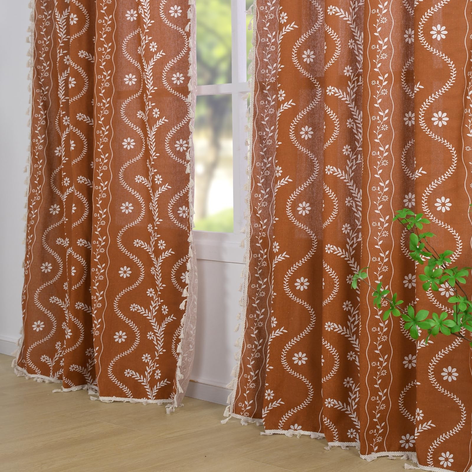 Terracotta Curtains 84 Inch Length Boho Farmhouse Curtains for Living Room 2 ... gallery