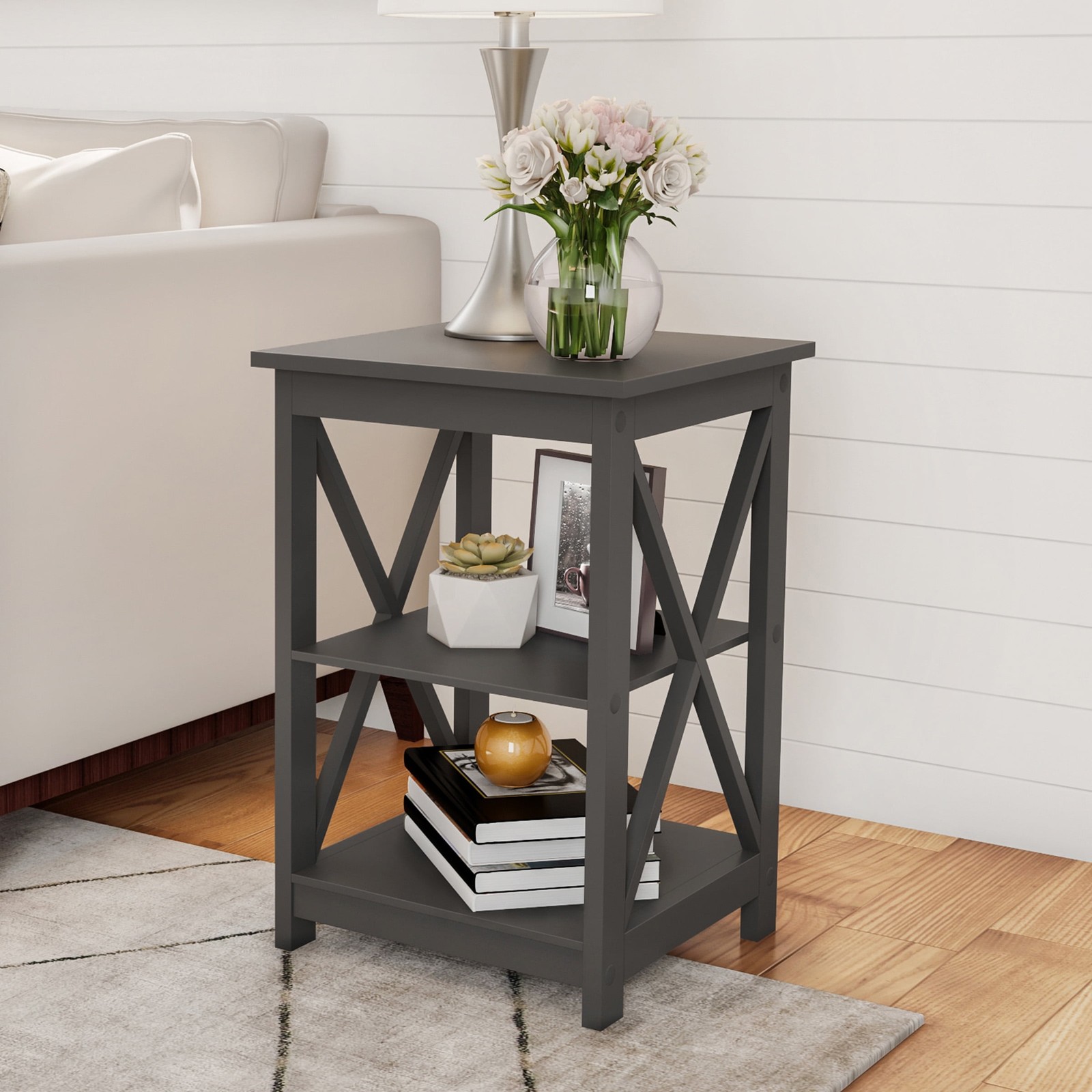 Lavish Home Wooden End Table, Modern Style Sofa Side Table with X-Leg Design gallery