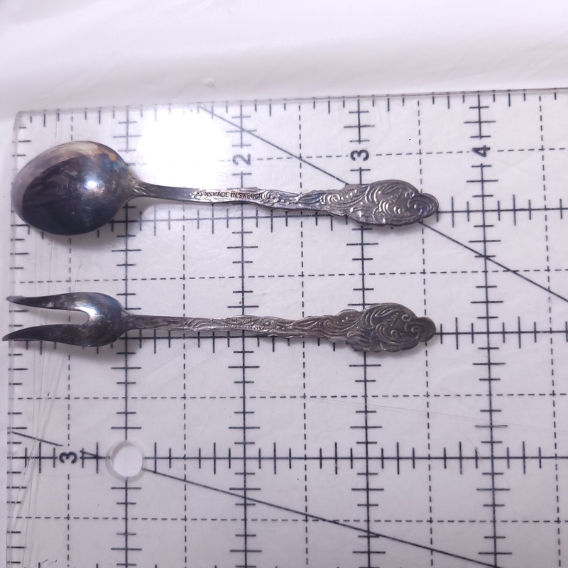 Sweden Silver Tone Fork Spoon Condiments Set Box gallery