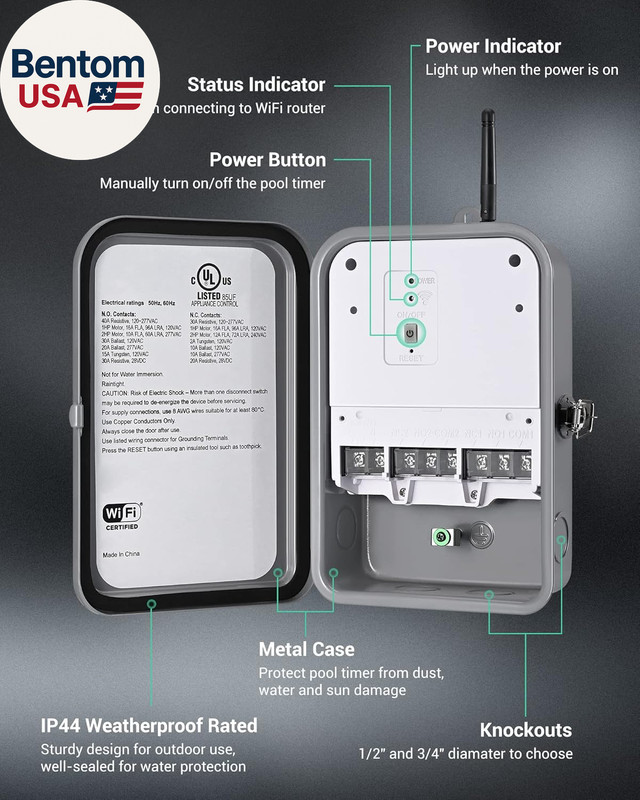 Pool Pump Timer, Outdoor Smart Wi-Fi Box, Heavy Duty 40A 120-277 VAC 2HP Wireles gallery