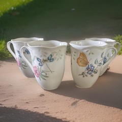 LENOX Butterfly Meadow ‘Dragonfly’ Set of 4 Coffee Cups, Tea Cocoa Mug Vintage
