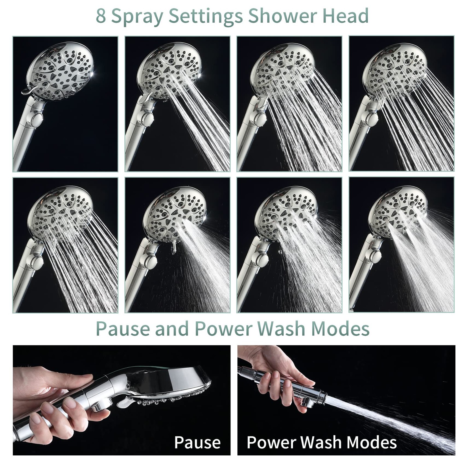 Handheld Shower Head High Pressure 8 Spray Modes 79-inch Hose - Water Saving gallery